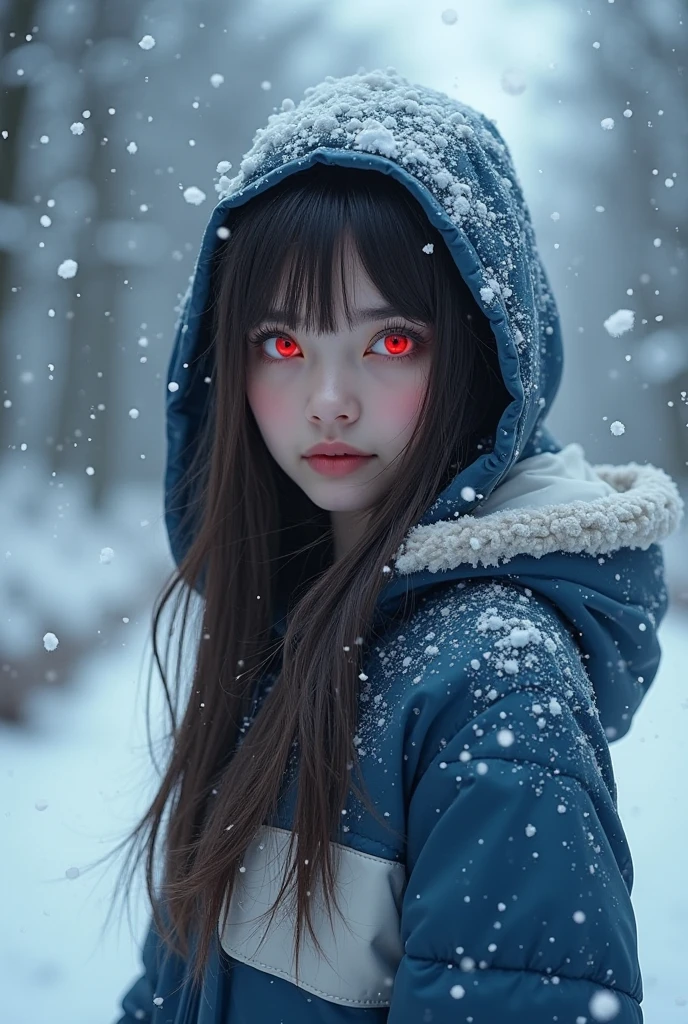 ((Works of masters)),(Ultra-high resolution),1 girl,Glowing eyes,sad expressions,Cover your face with your hands, Sitting, ta costume,cloak (Snow, Outdoor activities in winter:1.2),
