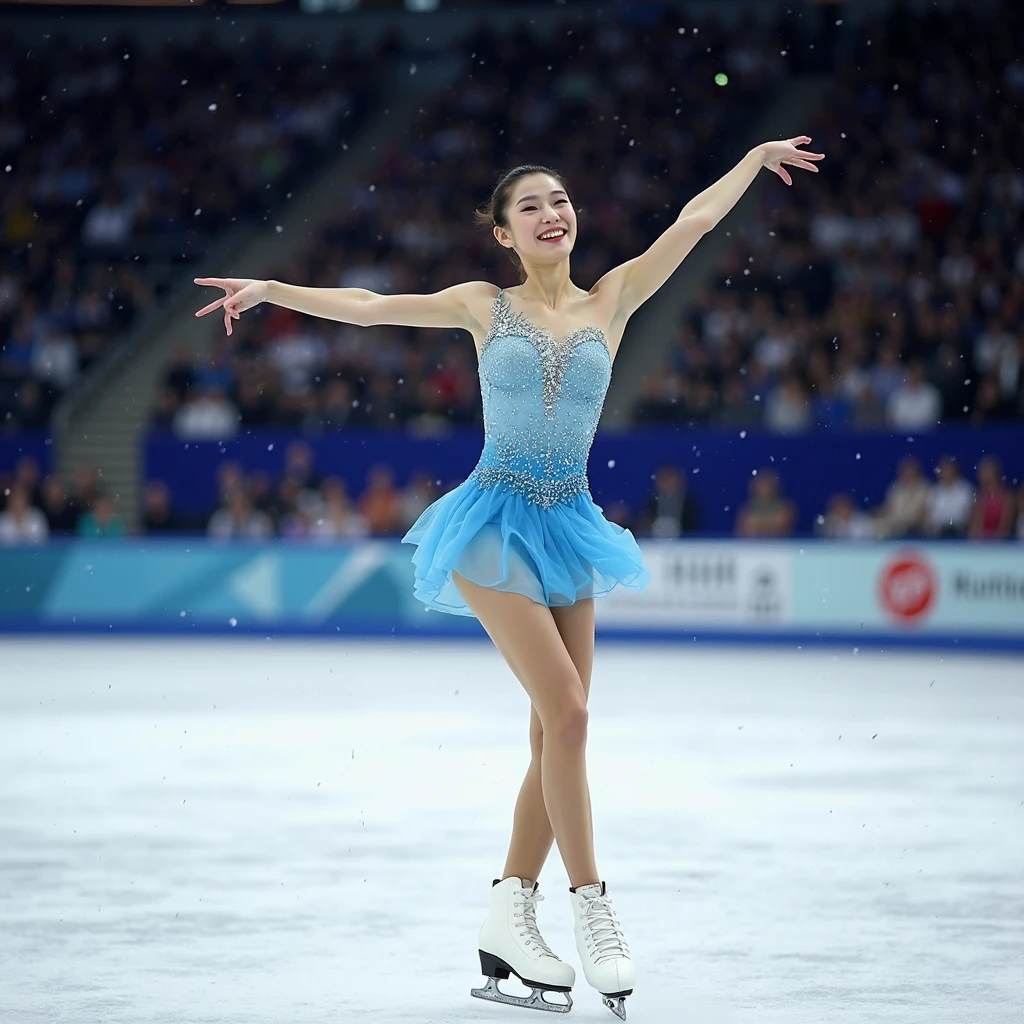 Japanese woman figure skating、Are you doing double axel jumps on skates ...