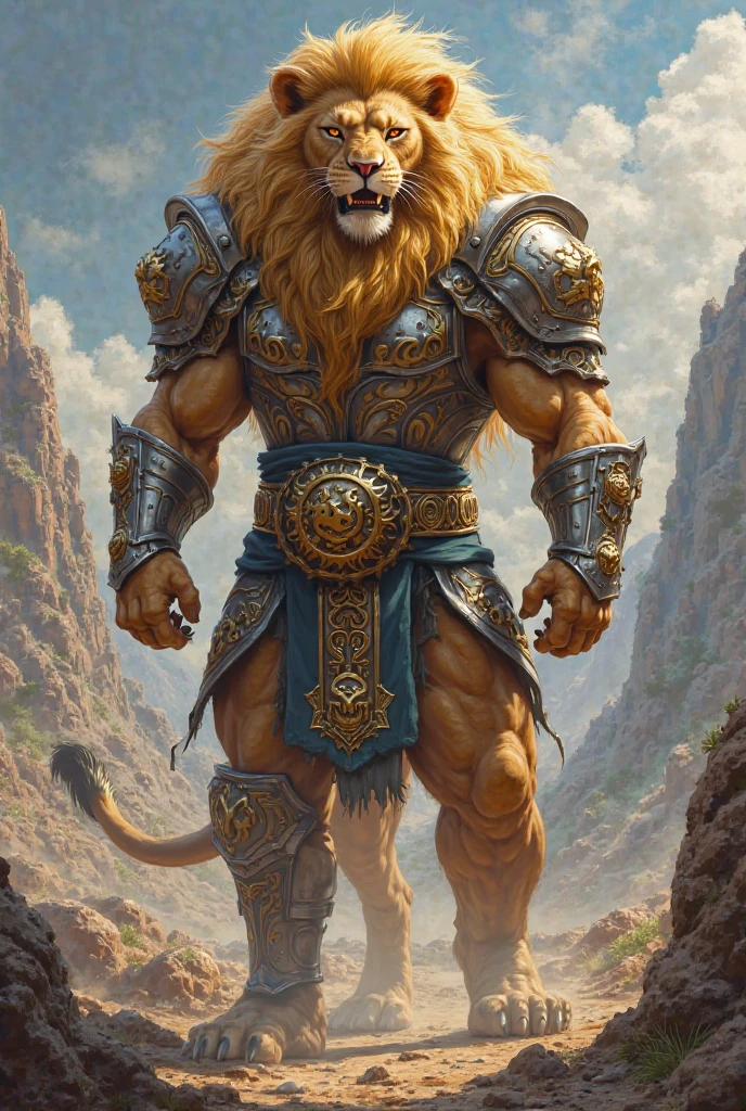 One things which have a hand in 2 weapons and that thing being a lion fox and elephant  it's a nature are in the Himalayan area