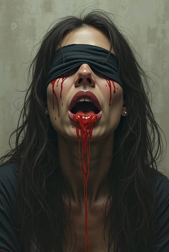Korean, very cute beautiful woman, naked, stuck a knife in his throat of a boy blindfold bloody in neck sadism, luxury house