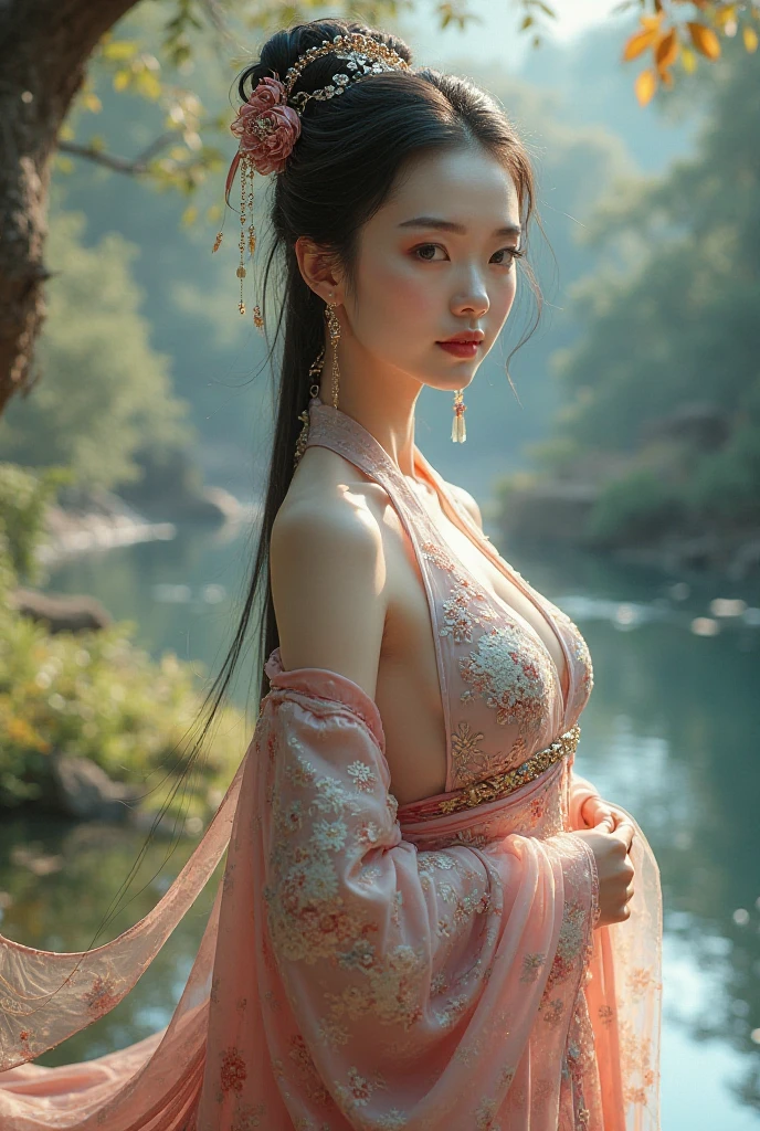 Feng Shen List,tmasterpiece,ultra fine photos,,best qualtiy,超高分辨率,Photoreality,Chiaroscuro,(full-body portraits),stunningly beautiful,dynamicposes,delicated face,Bigchest,Murderous eyes,(seen from the side),She wears gold ancient Chinese armor,very highly detailed background,detailed face with,Detailed and complex busy background,untidy,opulent,milkyW,Highly detailed skin,Realistic details of skin,Visible Pore,tack sharp focus,volume fog,8k uhd,digital SLR camera,high qulity,filmgrain,White skin of the,photo-realism,lomography,The palace of the Yin Shang King in ancient China , look from down, semi transparent, gigantic breasts, showing cleavage, full body shot camera angle, lotus tattoo on forehead, sexy body: 1.4, Slim abdomen: 1.2, sitting on chair with legs up, gigantic deep cleavage, open shirt, opens her legs in an M shape,