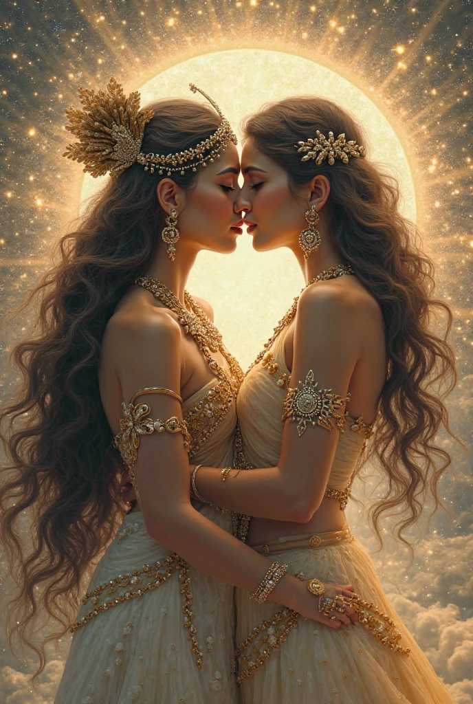 "Intimate,sexy , intricate scene of three very different girls touching each other and kissing ,having fun, caressing eachother ,shot from below, zoom out ,rural landscape with huge mushrooms and thousands of small mushrooms glowing in the dark ,campfires everywhere ,kettel ,brew,,elixer ,moisty ,smoke, inspired by the angelic AI mysticism. Style references include Alex Grey , m.c. escher and Brian Froud.