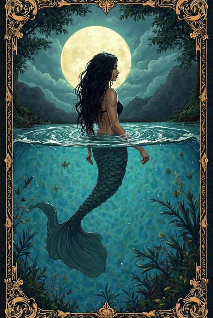 a close up of a siren holding a key in a circle, nautical siren, vector patch logo of siren, sea goddess, illustrated logo, siren, stylized silhouette, siren, local conpyrologist, stylized illustration, beautiful siren, with bay, por Bernard Meninsky, illustration », sirens and fish, high definition illustration, Detailed digital illustration