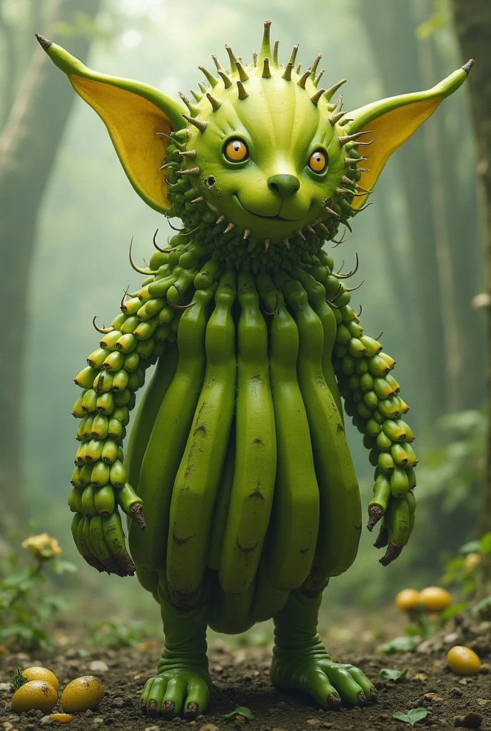 Durian alien . Spike on body. Green skin.