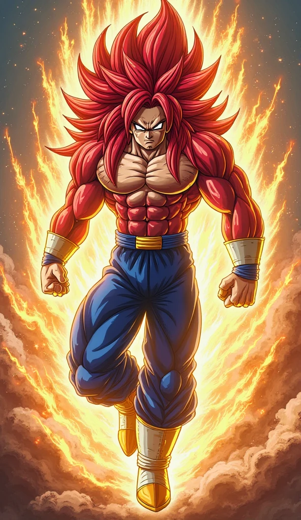 Personnage Dragon ball, Homme musclé,yeux blanc ,cheveux de couleur orange, peau noir , pantalon bleu ,
