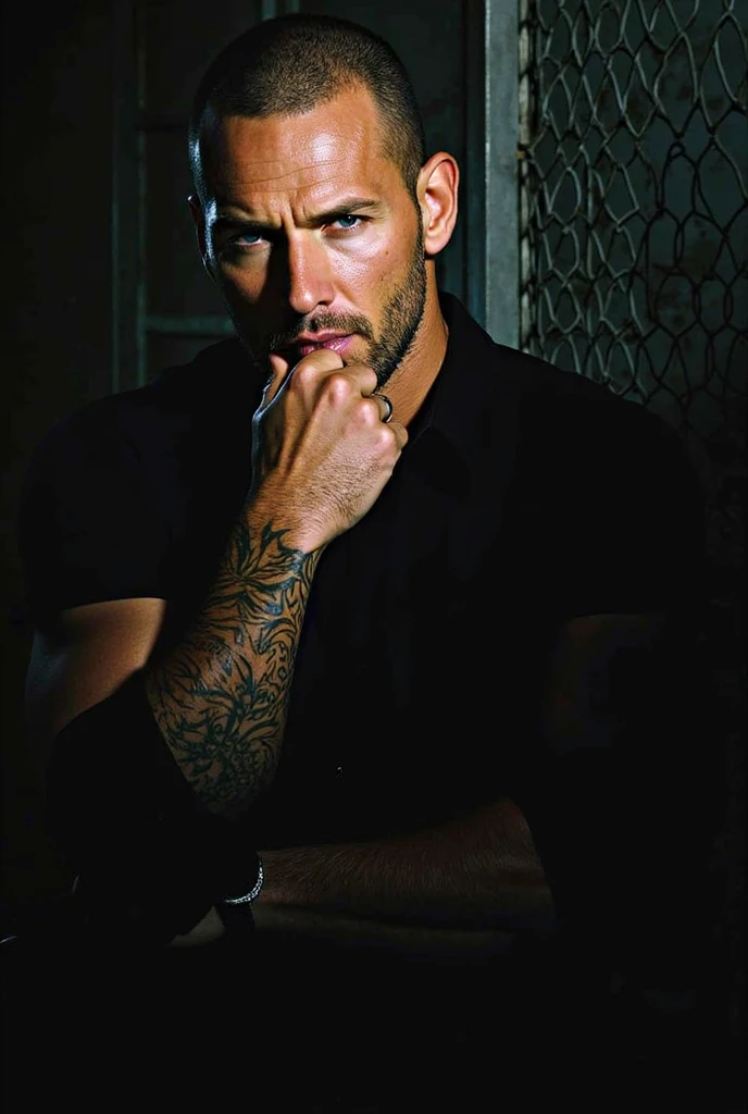 tied wrist photo of Tom Hardy, bound to a bed, desnudo, white rope, underwear, hairy chest"