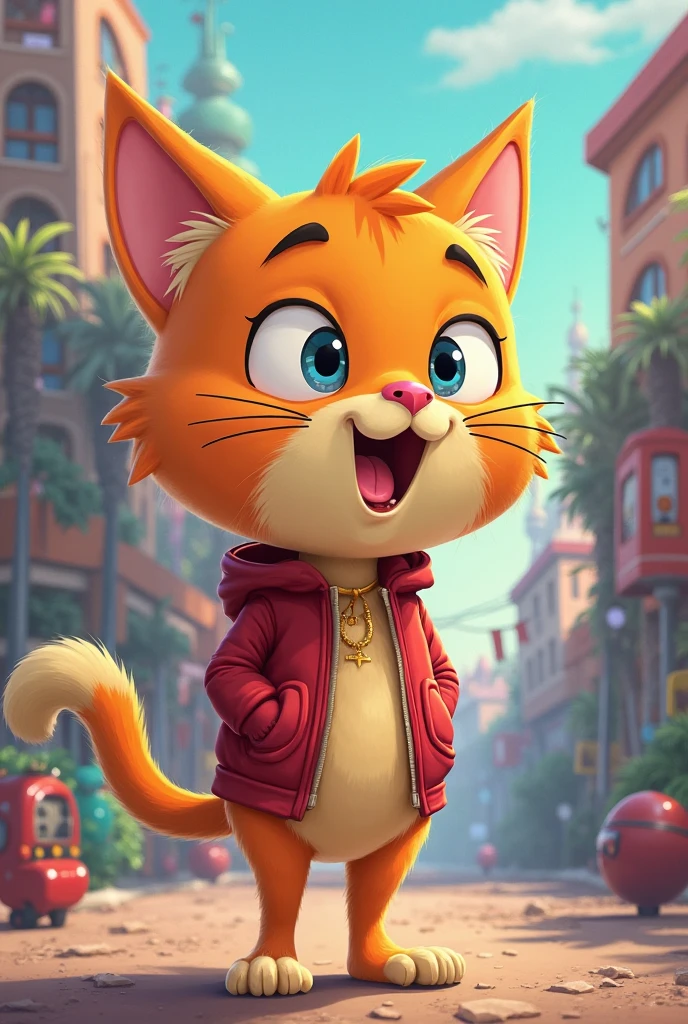 Cute Cartoon, CuteCartoonAF, sticker, (cute cartoon style:1.3), (solo:1.3), adorable ((Garfield)) (vivid big eyes) (((looking at the viewer))), ((wearing casual clothes)), ((walking on the New York street)), urban street background, masterpiece, 4k, highly detailed, shiny, stickers