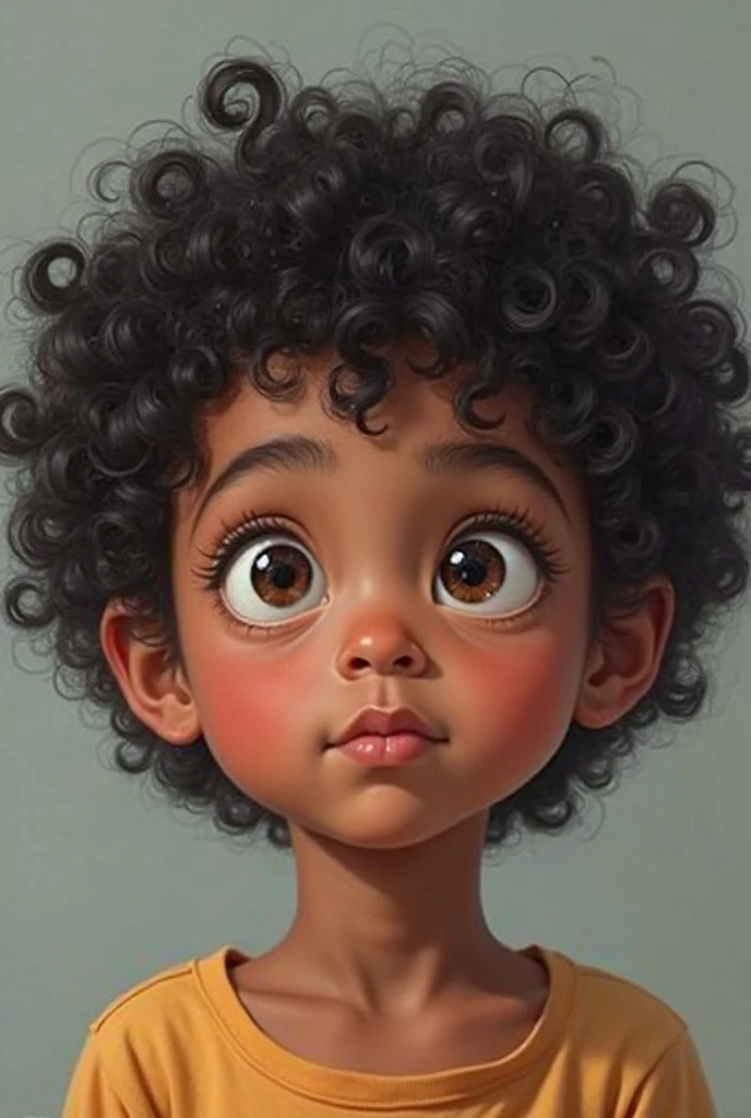 A sixteen year old teenager, tan in color, curly hair, a calm look, and doesn&#39;t smile. 