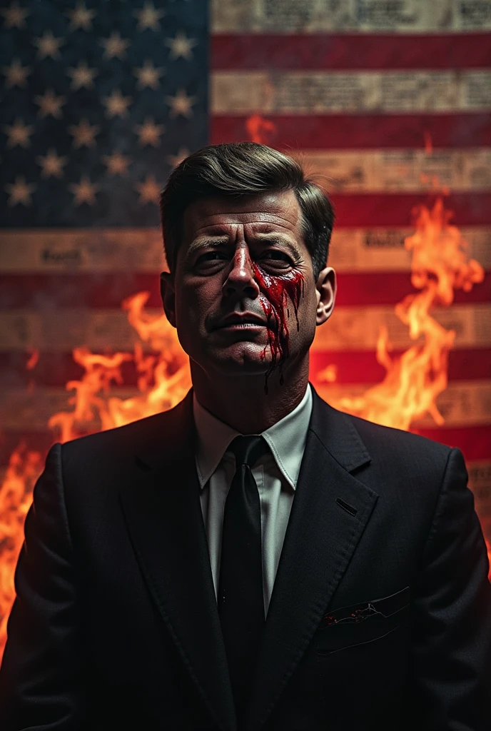 Funny president Donald Trump. dark-red paint on his face