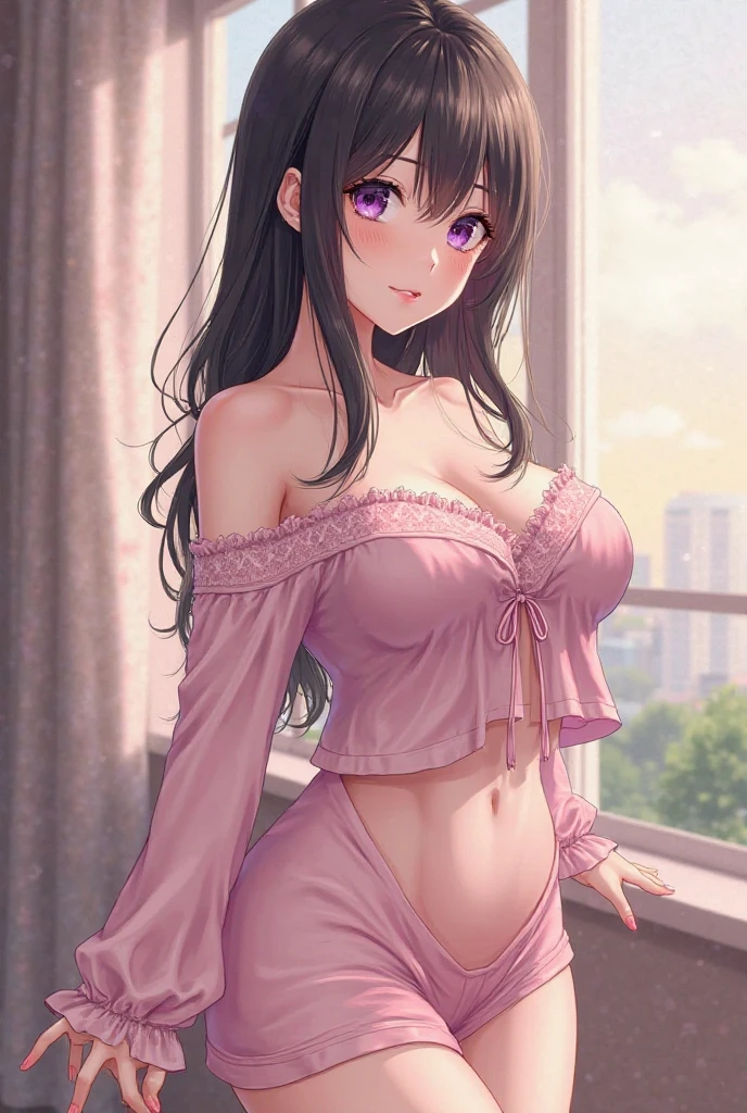 (satin、silk、White bra)、Realist, 1 girl, In white, Purple Eyes, Bright Eyes, Crop top, skirt, Chapped lips, blush, evening, Flores, sun, sunlight,