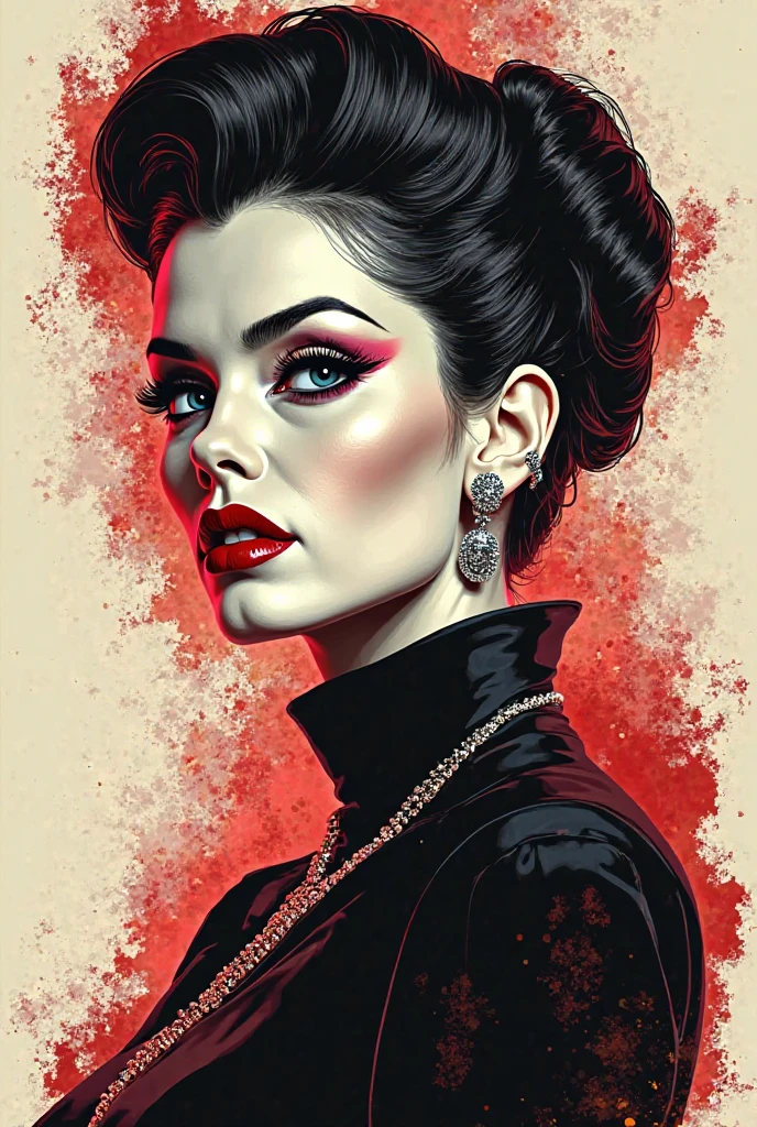 a ((film noir)) portrait painting of  <lora:DTVT-P:0.8> looking at the camera with a sneer, she is wearing red lipstick and small black earrings and has bare shoulders and ((exposed breasts)),  shaft of light, <lora:PTRH:0.5> <lora:epiNoiseoffset_v2:0.7>, by James Avati, Dean Cornwell, Earl Norem