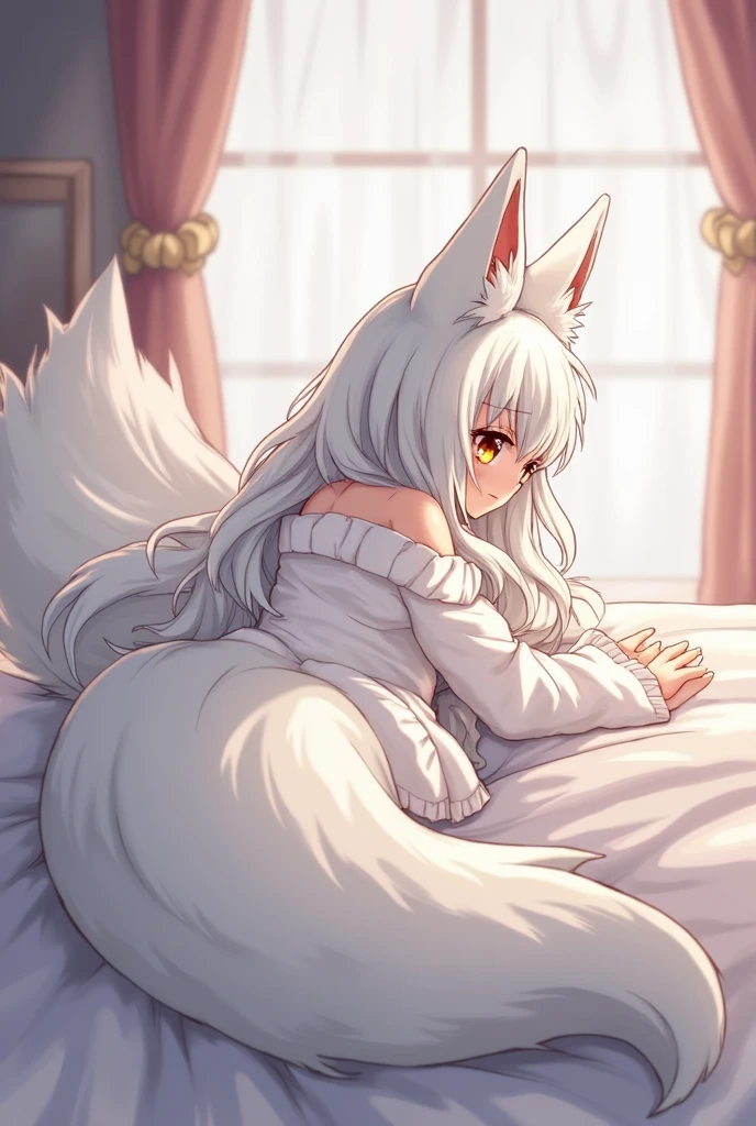 ultra-detailed, masterpiece, masterwork, high quality, best quality, hdr, posted on e621, (by hioshiru), nsfw, female, (white little body dragon), hairy dragon, (long silver hair, yellow eyes, detailed eyes, white chubby body), lying, (nude), front view, dynamic angle