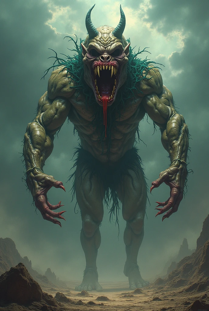 Tarabusaw, a dangerous and monstrous figure resembling a man, cartoon or vintage style... With green screen Background 