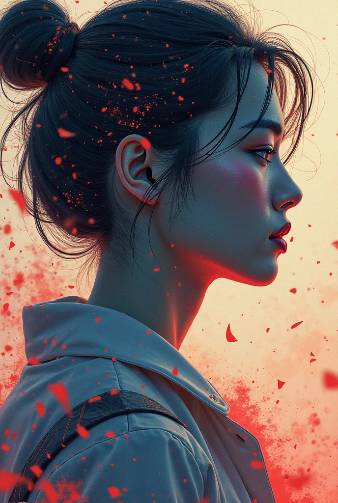 Shadow puppet style，The image is veiled in a thin gauze，A beautiful and elegant ancient girl，Beautiful and delicate features，Colorful Lights and Shadows，Ink painting aesthetic，White background，Clean background，Poster composition，Silhouette，Backlight。