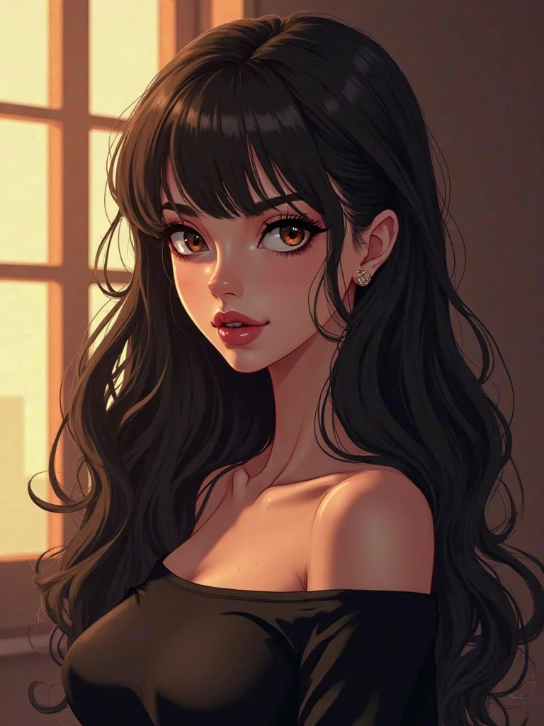 No bangs remove bangs hair long sexy black hair tan skin 90s anime girl