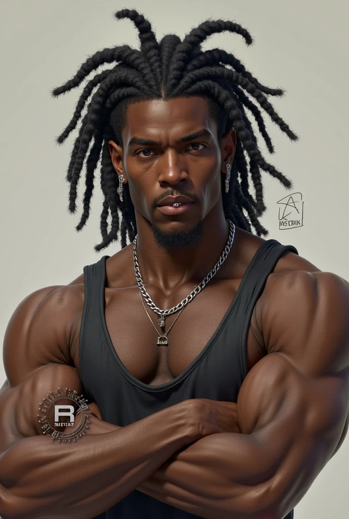 Homem alto, ?????, cabelo rasta, lutador de capoeira, musculoso, barba pequena, 37 anos
