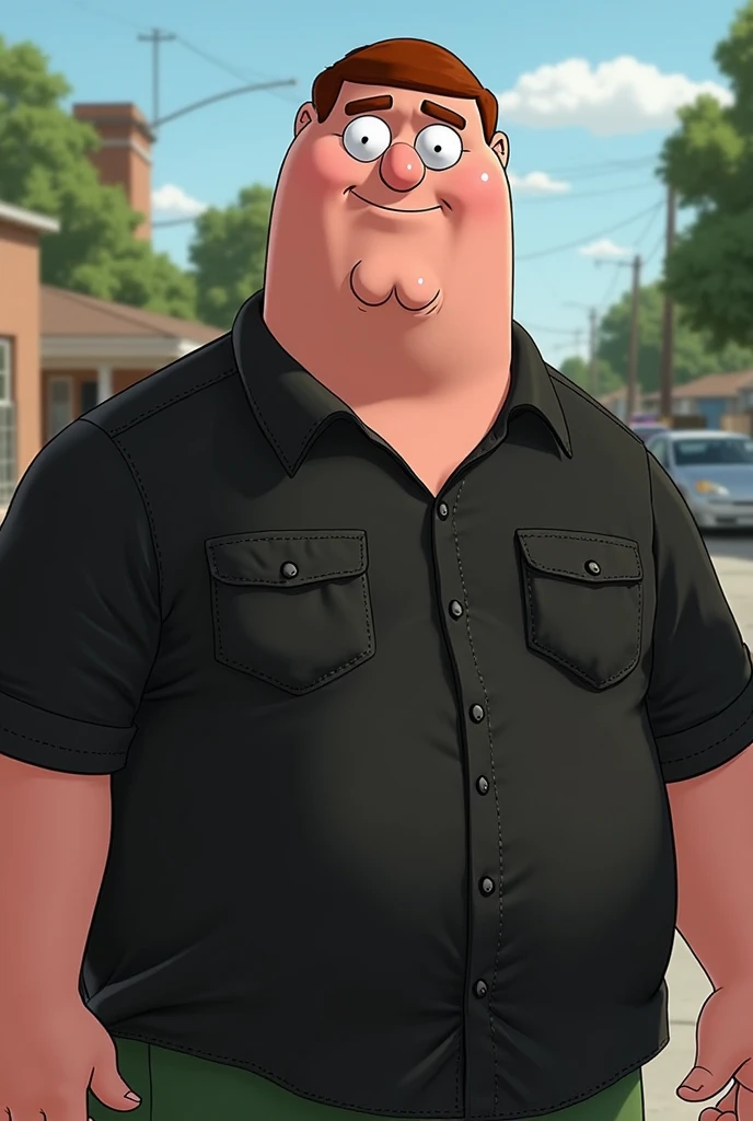 Peter do Family Guy de camisa preta live action