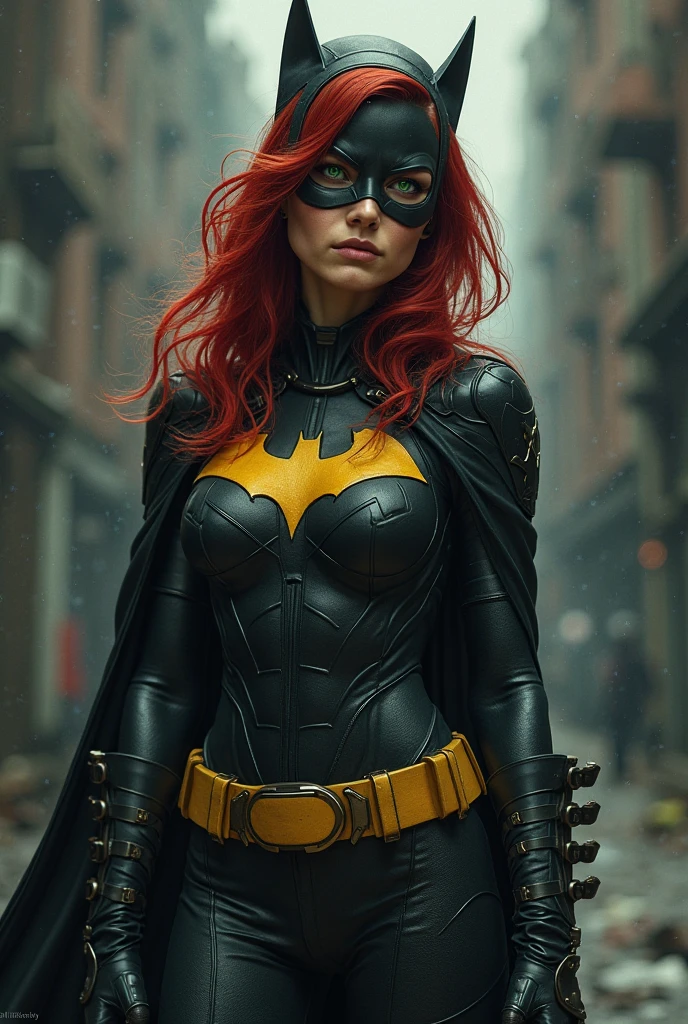 (((from below))), a petite woman with messy orange hair wearing a red batman mask in a burning bulding surrounded by fire, masterpiece, best quality, 1girl,batgirl, atmospheric scene, (detailed beautiful face, detail skin texture, ultra-detailed body:1.1),, ((extreme skin detail)), hdr, ((ultrarealistic)), (((messy orange hair))), medium breasts, (((clothed nipples))), iridescent (((bright red bodysuit))), (((batman logo))), (((torn clothes))), ((stand on her knees)), ((looking up)), (((crying))), (((sad))), shocked, ((sweaty)), (((mascara running))), (((dark eye make up smeared))), red cape, utility belt, clothed nipples, camel toe, black lit, (((fire)))