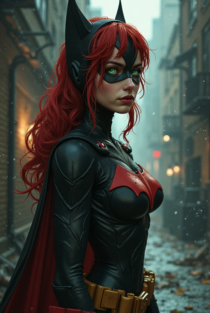 Closeup photo portrait of Batwoman,
atmospheric scene, masterpiece, best quality, (detailed beautiful face, detail skin texture, ultra-detailed body:1.1), fantasy,
feminine+, shiny wet skin, looking at viewer, modelshoot style, (extremely detailed CG), photo of beautiful artwork, High Detail,
Sharp focus, dramatic+, (photorealistic), Intricate, handsome,