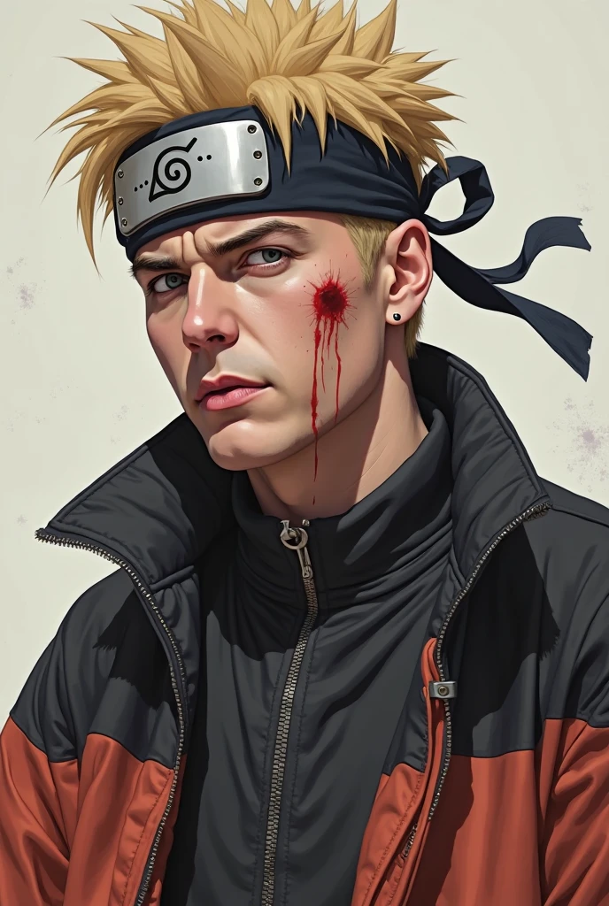 kakashi, 1boy, solo, foco masculino, brilhante, olho esquerdo vermelho, heterocromia, olhando para o espectador, olho brilhante, sangue, cicatriz, ninja, olhos brilhantes, sangue no rosto, cicatriz no rosto