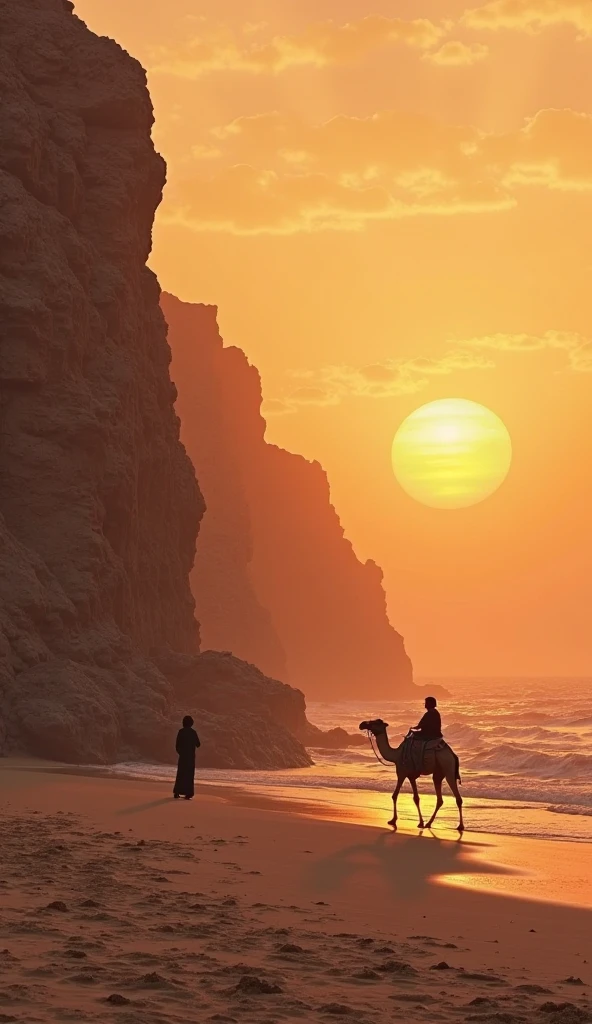 xuer riding camel,sky,scenery,cloud,sunset,reflection,outdoors,solo,water,standing,cloudy sky,1girl,horizon,from behind,long hair,star \(sky\),