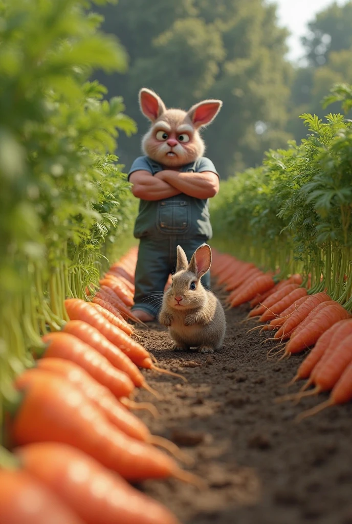 Farm environment, Juvenile,Dwarf,Male baby rabbit, Kneeling in the dirt,Raised,covered in wounds,Scar,Charm,Rabbit shape, muscular,Tattered shorts, sweat,Happy, Looking at the audience,
rest,
(Detailed background:1.2),High Detail, Film Photography, RAW Video, Practical, Analog style, best quality, ultra Practical, 8K,By Ken Ketter,