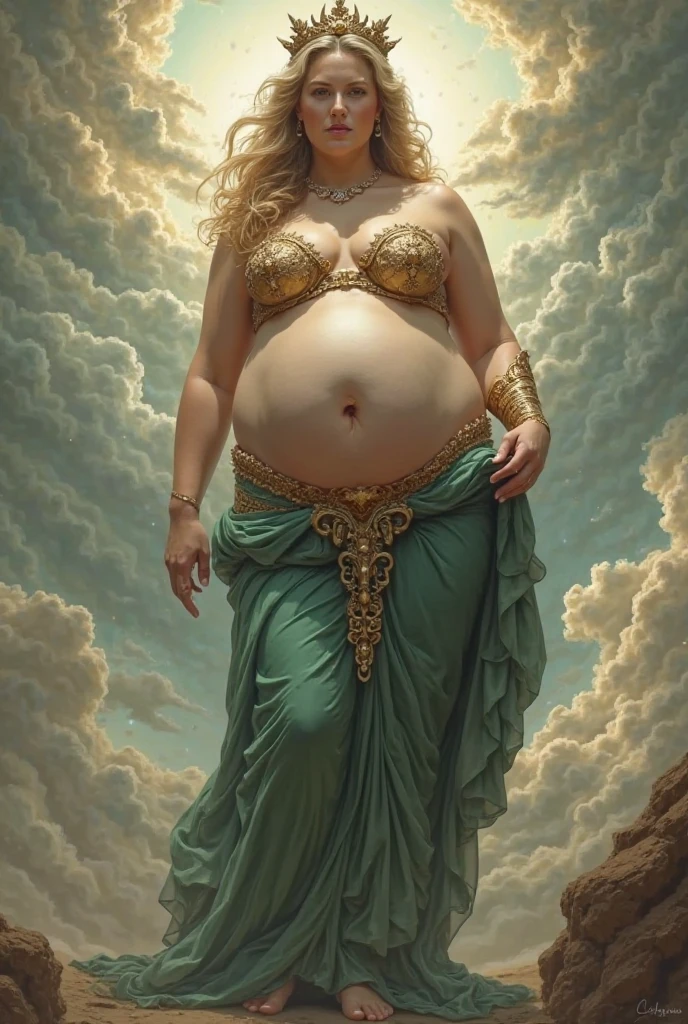 Draw me the most gorgeous and fattest woman. No limits in size becouse she is giganticly fat and pretty