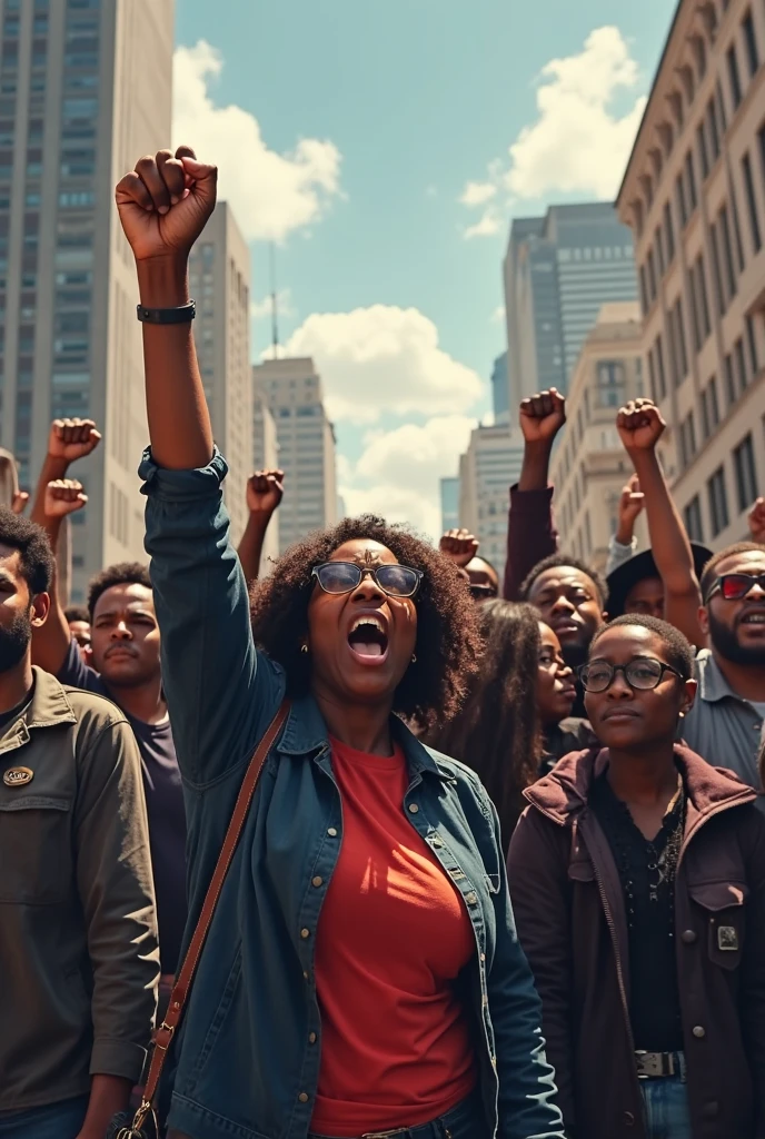 black woman protesting carrying a book