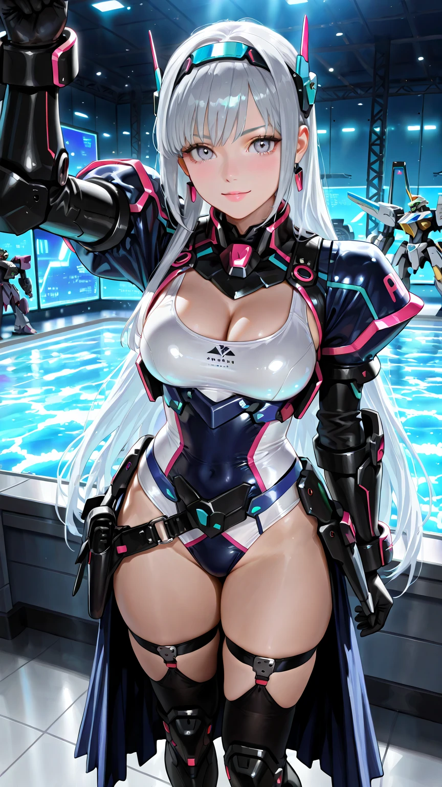 Highest quality、super high quality、16K, Delicious big breasts、Facial expressions are random、Location is random、 The pose is random、 Hair color is silver hair、The pose is facing backwards、The distance is random、Angle from below、Small face、Very delicate facial expressions、Delicate eye depiction、Highly detailed hair、Erotic、18-year-old female、Glowing Skin、Soft Skin、Long and sexy legs、The only sexy Japanese woman、Race queen outfit random、