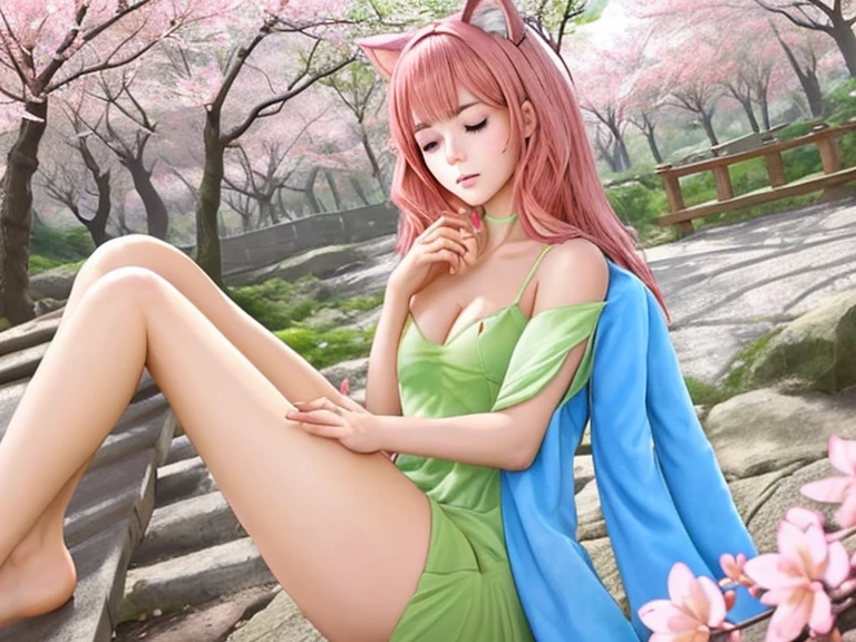 a 20-year-old girl surrounded by cherry trees,
cuerpo completo visible,
luz del sol,
dia caluroso,
vista desde abajo,
edgScene purple,
hair (smooth flat),
cabello medio,
horsetail hair,
ojos morados,
Gargantilla,
(pechos enormes: 1.1),
sin sujetador,
(vestido, plateado),
(dedo del pie de camello, Cameltoe, en forma de,
Muslos grueso,
(mascara),
pies sumergidos en el rio,
(botas largas, tacones altos),
(obra maestra, mejor calidad), sthe highest qualit, cinematiclight, 4k,