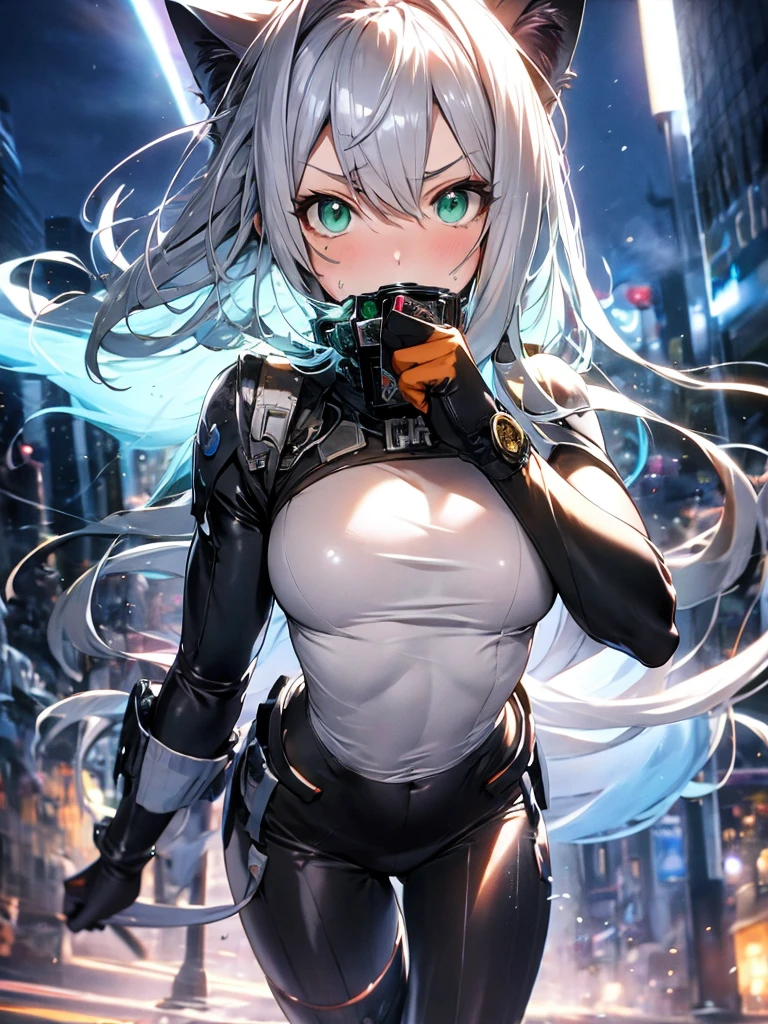 girl spacepunk,(((1girl))),((beautiful girl with spacesuit)),woman,1female,((milf,mom,mature,mature woman,45 years old female,adult)),
(large breasts:1.4),saggy breasts,(((dark hair:1.4,straight hair,long hair:1.4,white tuft:1.3,colored inner hair))),(((green_eyes:1.3))),intricate eyes,beautiful detailed eyes,symmetrical eyes,((fat)),(((lustrous skin:1.5,bright skin: 1.5,skin tanned,shiny skin,very shiny skin,shiny body,plastic glitter skin,exaggerated shiny skin,illuminated skin,wet legs))),(spider lower abdomen,narrow waist,wide hip,imbo body,inflated legs,detailed body,(detailed face)),
cute,slutty,seductive,erotic,(((nsfw))),
revealing clothing,show skin,((underboob:1.5)),(cleavage),((space suit outfit, green space suit,short sleeve spacesuit)),(wearing a space suit outfit:1.3,space suit clothes),((zipper suit, zipper slightly unzipped))),((wet clothes,intricate outfit,intricate clothes)),
(dynamic pose:1.0),solo focus,embarrassed,(centered,scale to fit dimensions,Rule of thirds),
cyberpunk city by the ocean at night, with bright neon signs and dark stormy clouds and puddles, scenery:1.25,nighttime, starry night, cosmos,Very dark night that makes the neon lights stand out, very bright neon lights,nighttime, starry night, cosmos,
artistic photography,(photography taken by sldr),highres, sharp focus,(ultra detailed, extremely detailed), (photorealistic artwork:1.37),(extremely detailed CG unity 8k wallpaper),((synthwave background theme)),(((vibrant colors))),intricate,(intricate background),(masterpiece),(best quality),perfect rendered face,perfect face details,realistic face,photo realistic,analog style,((intricate detail)),(((realism))),