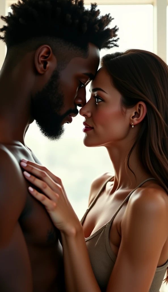 Sexy naked white woman putting penises of big black men inside her mouth