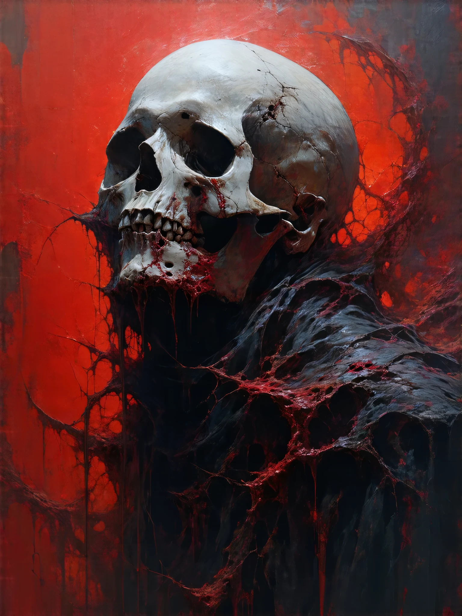Bloody skull bleeding vector,gory and chaotic