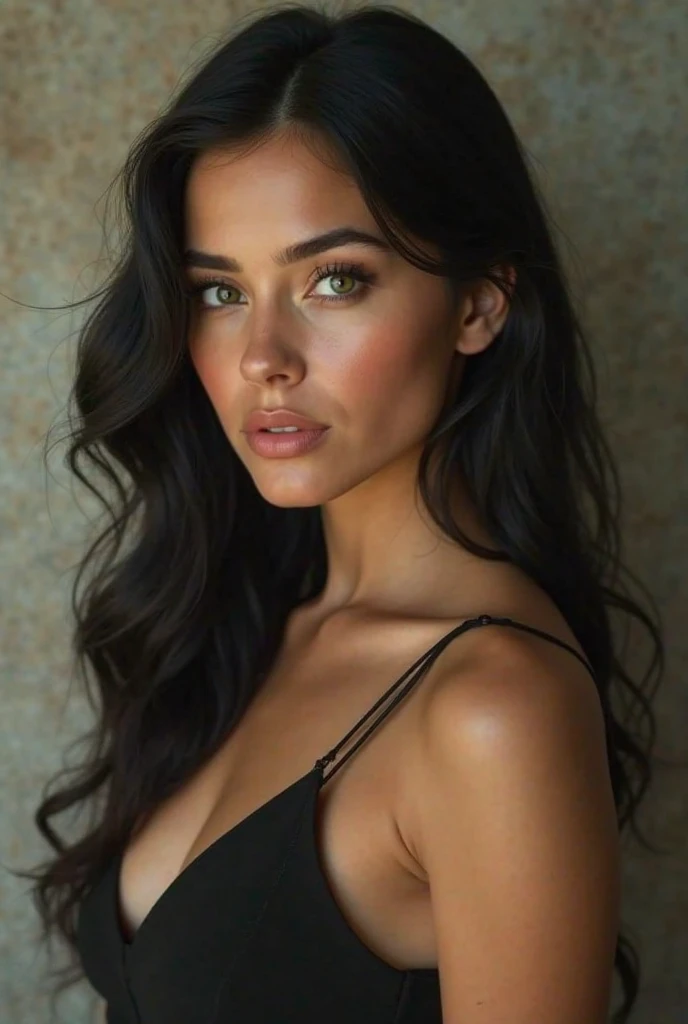 une belle femme avec le visage de sasha graye et ana de armas, dans sa 25e année, belle dans des vêtements décontractés, cheveux noirs
