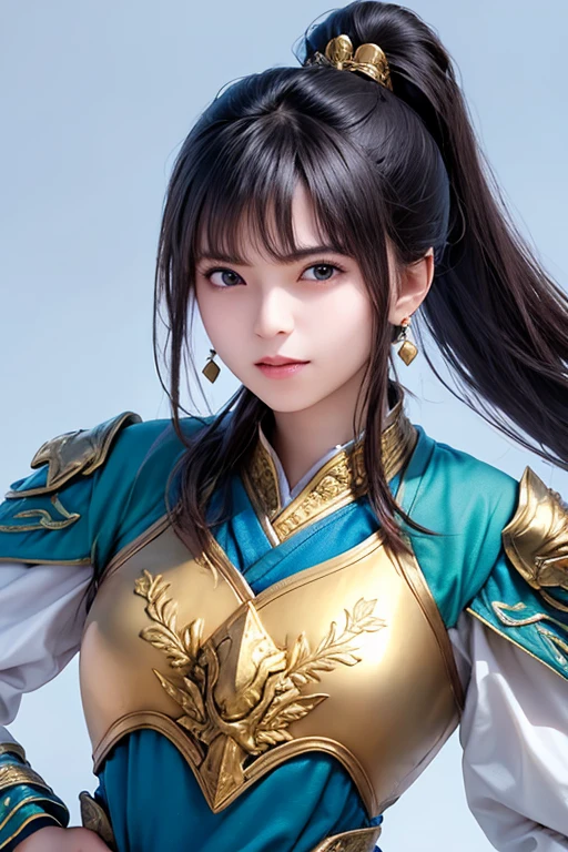 Game art，The best picture quality，Highest resolution，8K，((A bust photograph))，((Portrait))，(Rule of thirds)，Unreal Engine 5 rendering works， (The Girl of the Future)，(Female Warrior)， 
一位中国少女，(Female General)，An eye rich in detail，(Big breasts)，优雅高贵，冷漠，(Brave)，
(Wearing ancient Chinese armor)，(Joint Armor，Metallic luster，Reload)，A fine pattern of dress，A mark with Chinese characteristics，中国人物，奇幻风格，
拍照姿势，野外背景，Movie lights，Ray tracing，Game CG，((3D Unreal Engine))，oc渲染反射纹