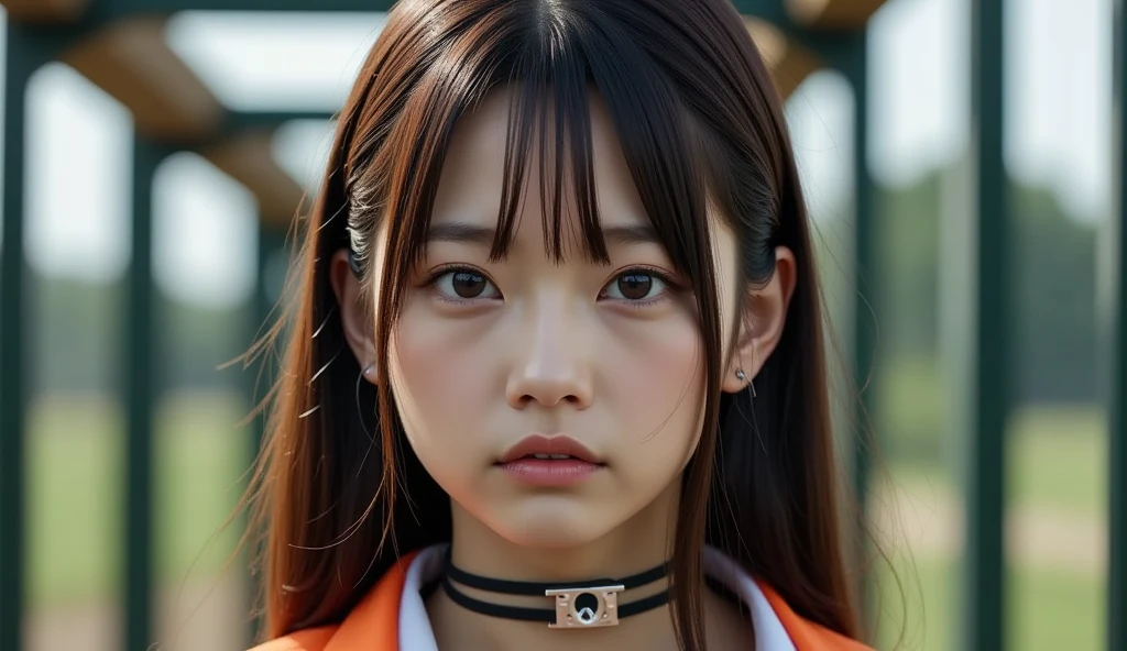 ((highest quality, 8K, masterpiece :1.3)), Photorealistic、Ultra-high resolution、Natural skin texture、Hyperrealism、Photograph from the knee up、Beautiful Japanese girl in her early teens、White collared shirt、Rope tied around chest、Angry expression