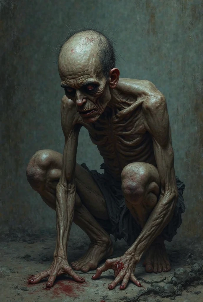A thin old sick man finished very bad gloomy