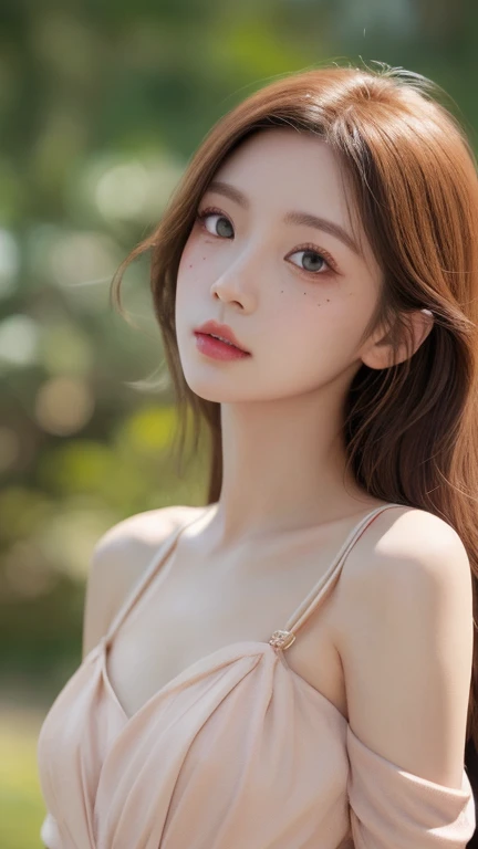 (masterpiece: 1.2, Portraiture, Highest quality), Realistic, (Live Action, Intricate details, Written boundary depth), Highest quality, masterpiece, Attention to detail, semi-Realistic, Sleeping on the grass, shy, 21 years old, Short blonde, blue eyes, blonde、 Slim figure、Shoulder Bare、Shorts 、Blue sky and a few clouds