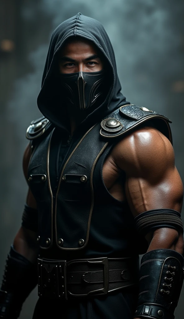 1homem ((Baraka is a character in the Mortal Kombat video game franchise.He is a member of the Tarkatan race,a mixture of demon and human,uma corrida agressiva de Outworld.)), in a battlefield setting in the middle of an industrial shed, (Autorretrato com zoom aproximado:1.2), 24 mm, (((foco nítido:1.5))), (((profundidade de nitidez:1.5))), (fotorrealista:1.5), (textura da pele:1), cinemactic, hiperdetalhado,
