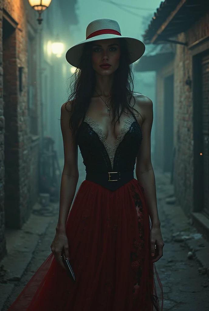 Mary Elizabeth Winstead as a poor prostitute in the first industrial revolution wearing a red dress
