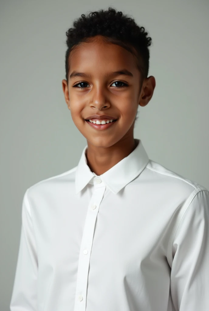 The face is medium-brown, the face is white, the hair is curly, the height is 166, the height is 47, the age is 13, the body is white, the blouse is white, the skirt is black, the medium is short, the lips are thick, the nose is medium, the hair is curly, the color is brown, the color of the skin is brown, the lips are thick.