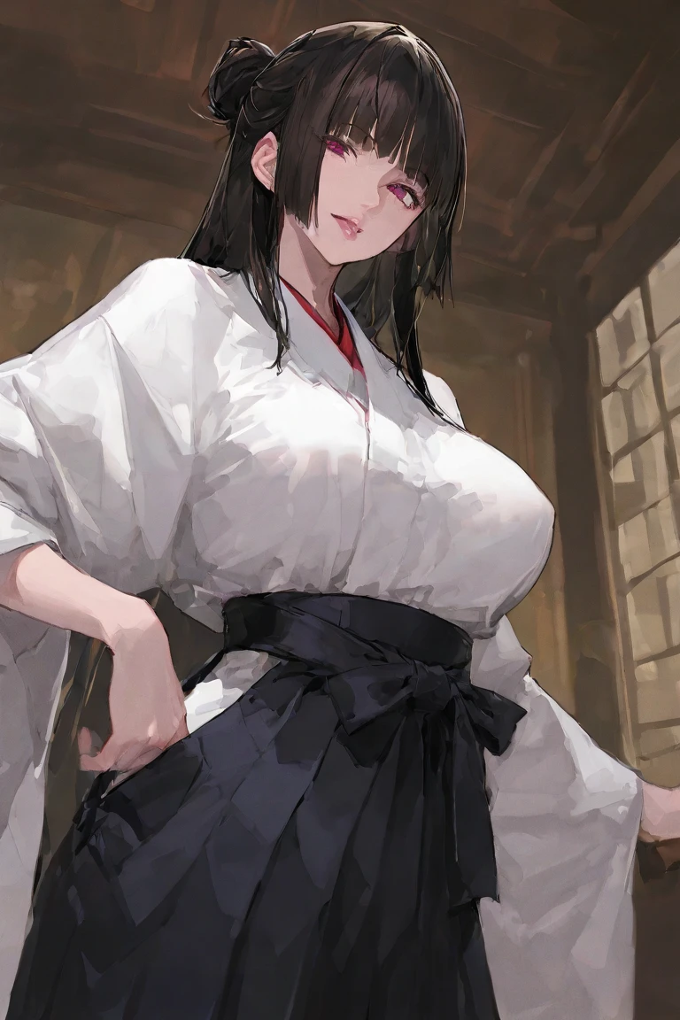 masterpiece, Highest quality, so beautiful, Absurd, Latest, One Girl, Unbuttoned kimono,chest,panties,Sweat,Inn changing room, alone, shout, v eyebrows, Black Hair, View your audience, ponytail, Long Hair, sword, kimono, arms, Similarly, blush,hair ornaments, bangs, Shine