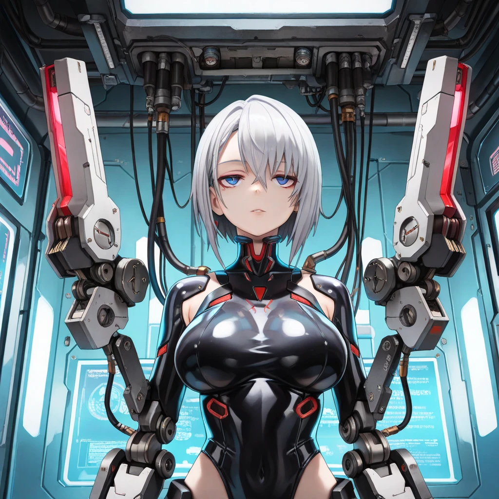 (Masterpiece、,topquality,best qualit,official arts,Beautiful and indulgent:1.2),(1个女孩:1.3),Very Detail,colourful,Supreme detail((is super detailed)),(highly detailed CG illustrations),(Very refined and beautiful)),(Huge robot background)(From Side),cinematic light,(((2个机器人女孩)),(angelic),(aura),solo,all body,(Mechanical joints:1.2),((mechanical limbs)),(The blood vessels are connected to the tube),(Mechanical vertebrae attach to the back), ((mechanical cervical spine attached to the neck)), Poker face, (Wires and cables are attached to the neck: 1.2), (Wires and cables are attached to the neck: 1.2), (character focus), (The lower body is integrated with the mechanism), (cum in tits), (titjib),(big tits),(tit shake)(a lot of )(Mechanical tentacle insertion)(Large Tits) ,(bukkake),(cum in face),(,,),Science fiction, white background, (Blood,,,,,: 1.5) --auto --s2