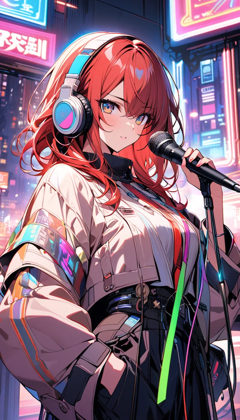 best qualtiy:1.0),(Ultra-high resolution:1.0),(DJ elements)animemanga girl,The upper part of the body, Female DJ,Look at the crowd