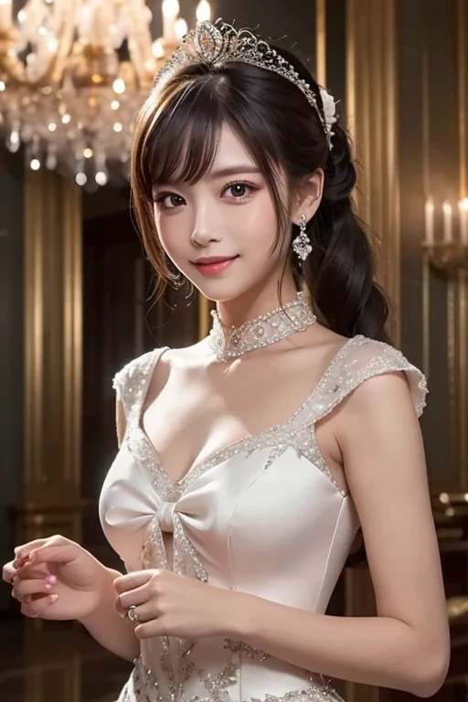 masterpiece, Highest quality, Realistic, Very detailed, Finer details, High resolution, 8k wallpaper, One beautiful woman, Wearing a lovely black and white bunny girl costume, In a great hotel room, At night, Light brown messy hair, Perfect dynamic composition, Beautiful and beautiful eyes、Big earrings、Are standing、whole body