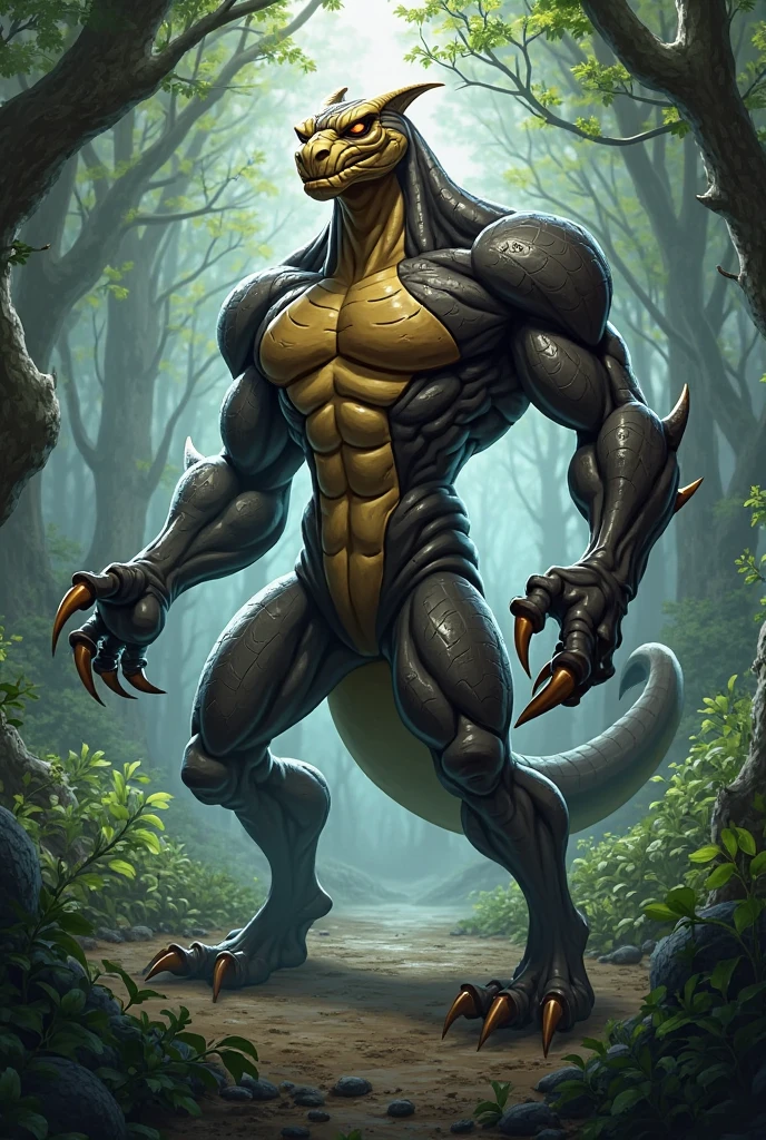 Anthro, reptilian, red, black and bench skin, male, full body, Twink, slim waist, strong biceps, delicate face, delicate eyes, digitigrade, in exotic nature where colors black red orange predominate, standing, extremely detailed CG unit 8k wallpaper, realistic, masterpiece, highest quality, lens flare, unreal engine, trend in ArtStation, Intricate, high detail, dramatic, realism, beautiful and detailed lighting, shadows