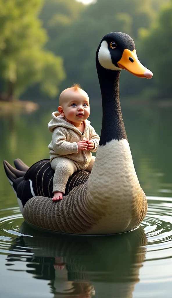 Duck Riding Human Realistic baby riding a giant duck - SeaArt AI