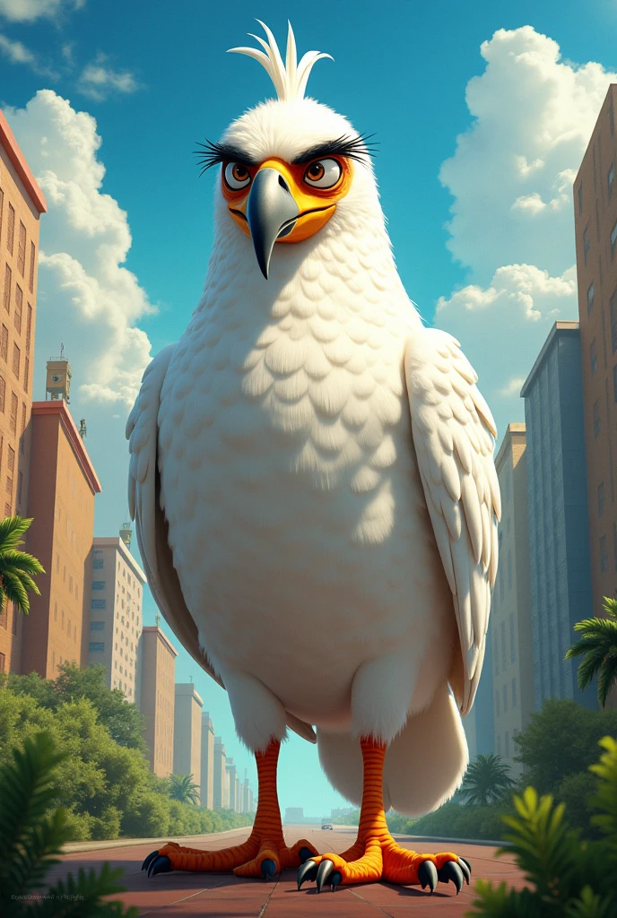 ((NSFW, sexual)), rio movie, jungle landscape, nigel a male white cockatoo avian, ((anthro)), big size human body, furry, feathered arms, thick body, ((exposing big tapering penis, ?????????)), standing, brown eyes, bedroom eyes, seductive, smiling, realistic, digitigrade legs, detailed eyes