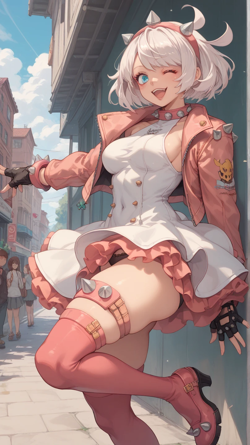 multiple girls, giantess art, highly detailed giantess shots, giantess, most detailed, perfect face, Two legs, Five fingers, short hair, A beautiful girl who is bigger than a skyscraper, Wearing rimless glasses, smile, huge breasts, magical girl dress, bow, magical girl, holding a magical wand, black pantyhose, stiletto heels, thunderbolt from a magical wand, seaside metropolis, numerous miniature warships on the sea, Destroying cities, Under heavy attack, A very small big city, Miniature metropolis, Full body description, GTS, giga giantess, stomping city, crash city, tiny city, micro city, pantyhose feet, High resolution, highest quality, masterpiece,