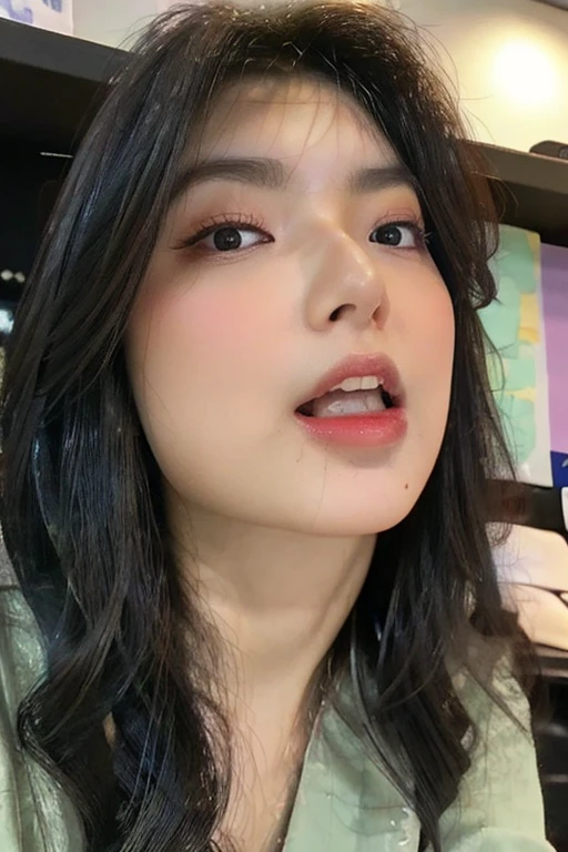 japanese sexy bimbo, sexy milf, mature, close-up face, suggestive face, half-closed eyes, half-open mouth, stick out tongue, tongue out, ahegao, saliva, full lips, blush
